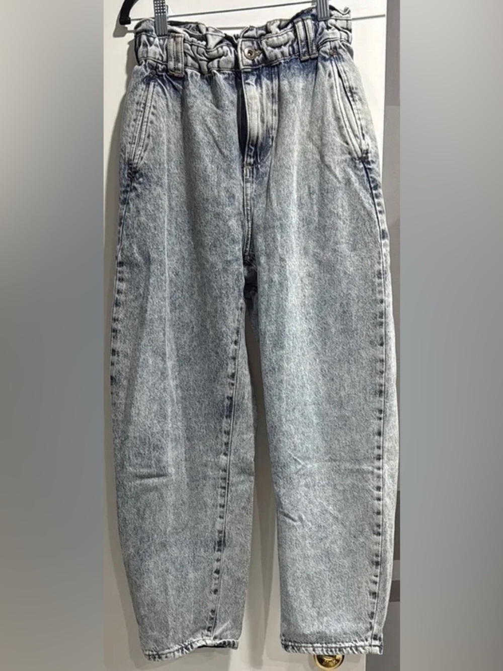 ZARA Denim Acid Wash Paperbag High Waist Barrel Jeans